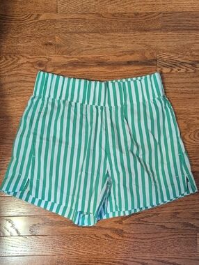 AYR Green and White Vertical-Stripe High-Waist Shorts
